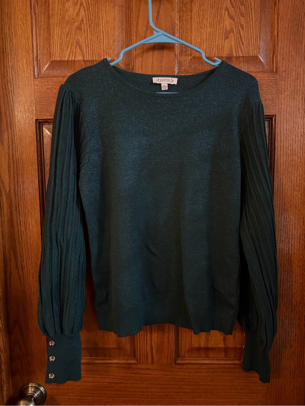 Nanette Lepore Women XL Green Crew Neck Knit Pullover Sweater Button Cuffs